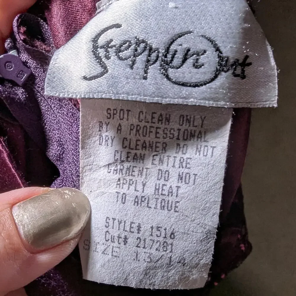 Vtg 1990s Steppin' Out Plum Purple Satin Sequin Embellished Mesh Maxi Gown 13 14 - Picture 5 of 6